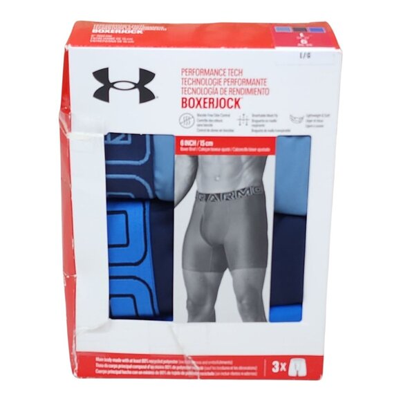 Under Armour Mens Boxerjock Performance Tech 6" Boxer Briefs Large 3-Pack Blue - Picture 1 of 10